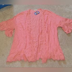 Brand new Davi & Dani open front lace edge accent cardigan kimono flutter sleeve